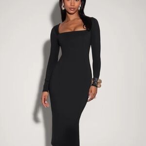 TA3 Squary LS Bodycon Dress Black | L Long | New With Tags